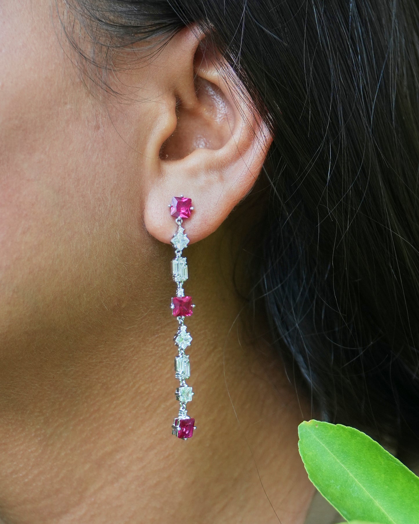 Linear Pink & White CZ Diamond Earrings