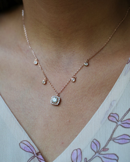 Dainty Rose Gold Plated CZ Chain Pendent Set