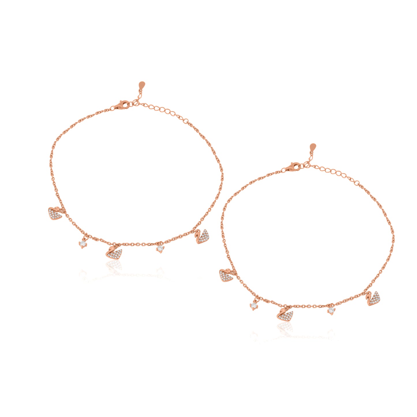 Swan Rose Gold CZ Silver Anklet