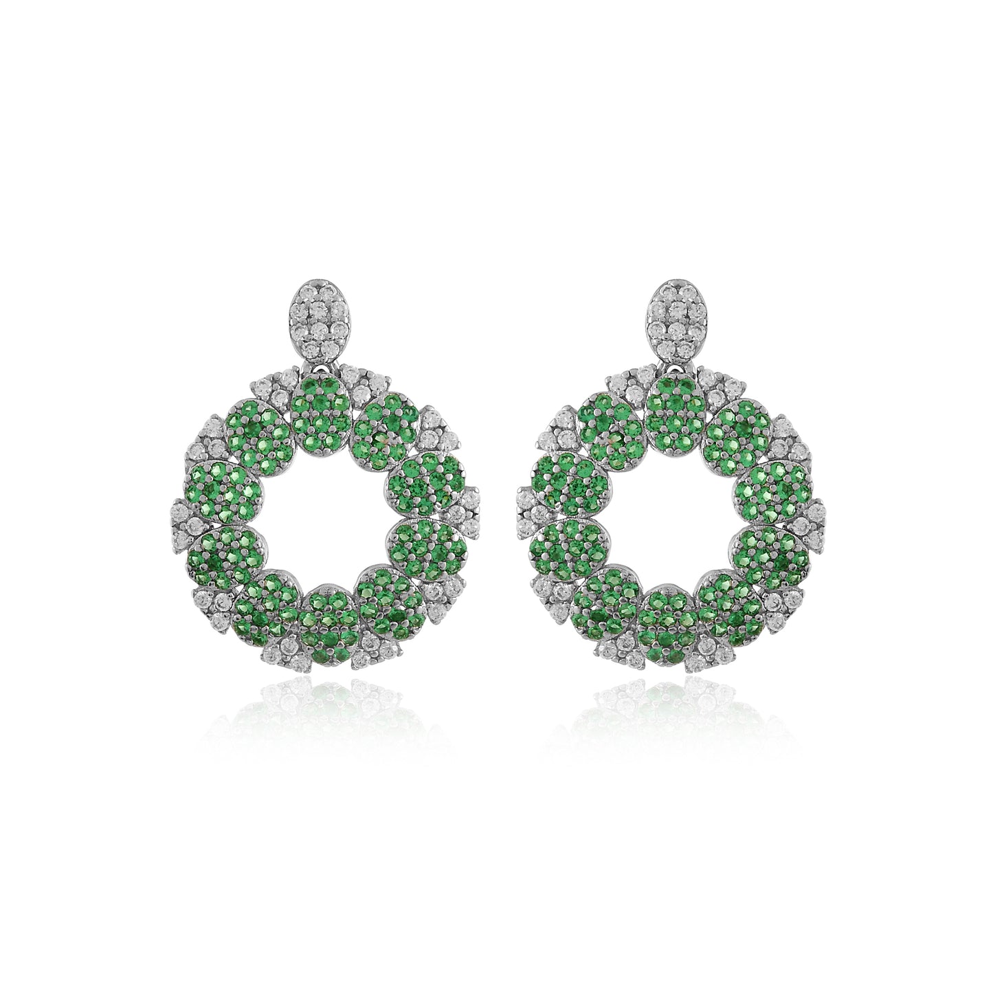Green Glimmer Silver CZ Earrings