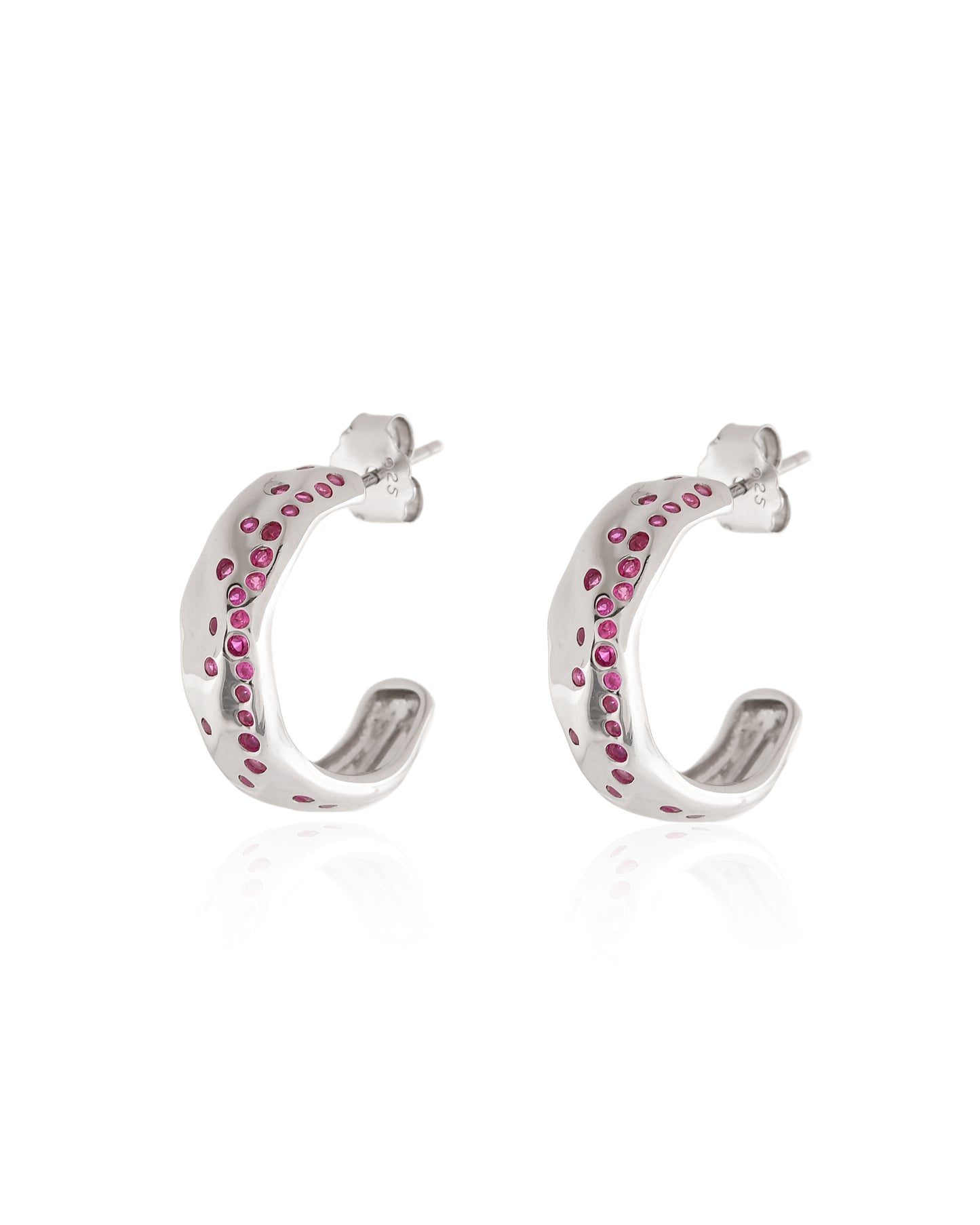 Metallic Wave Silver Hoop Earrings