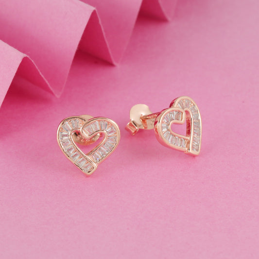 Heart Pattern Rose Gold Stud Earrings