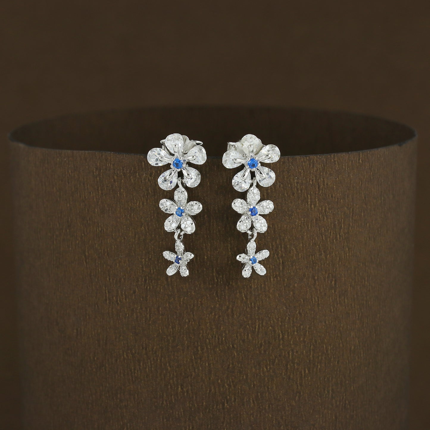 Dainty Three Flower CZ Drop Earrings