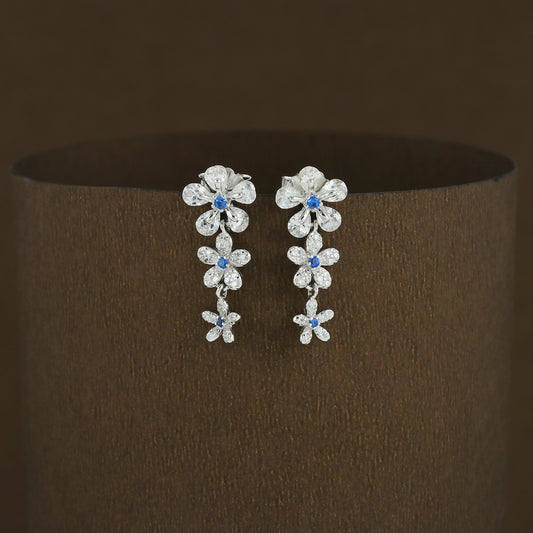 Dainty Three Flower CZ Drop Earrings