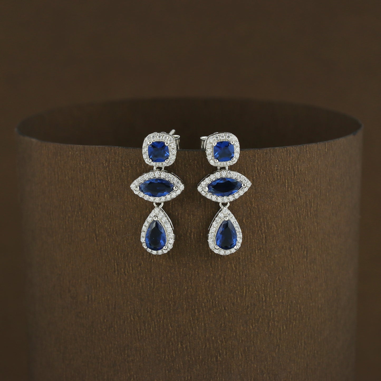 Elegent Blue CZ Drop Earrings
