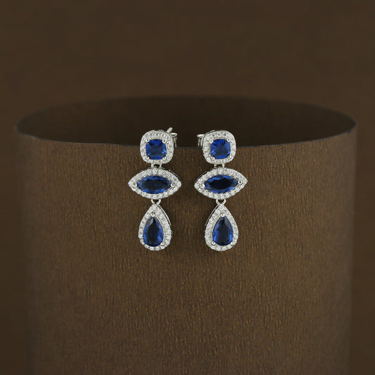 Elegent Blue CZ Drop Earrings
