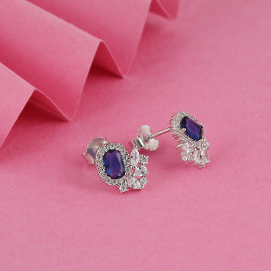 Blue Oval CZ Stud Earrings