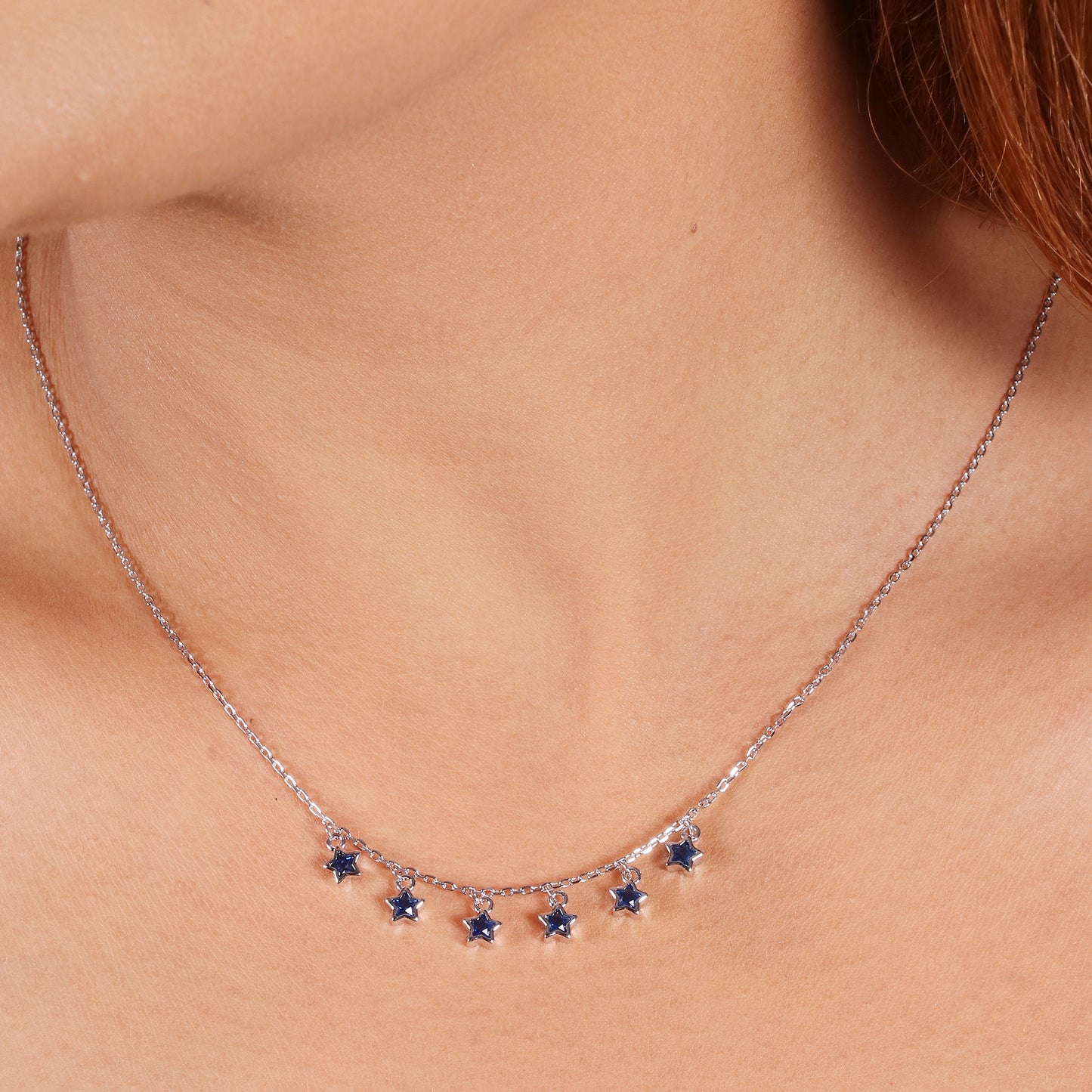 Dainty Blue CZ Star Chain Pendent Set