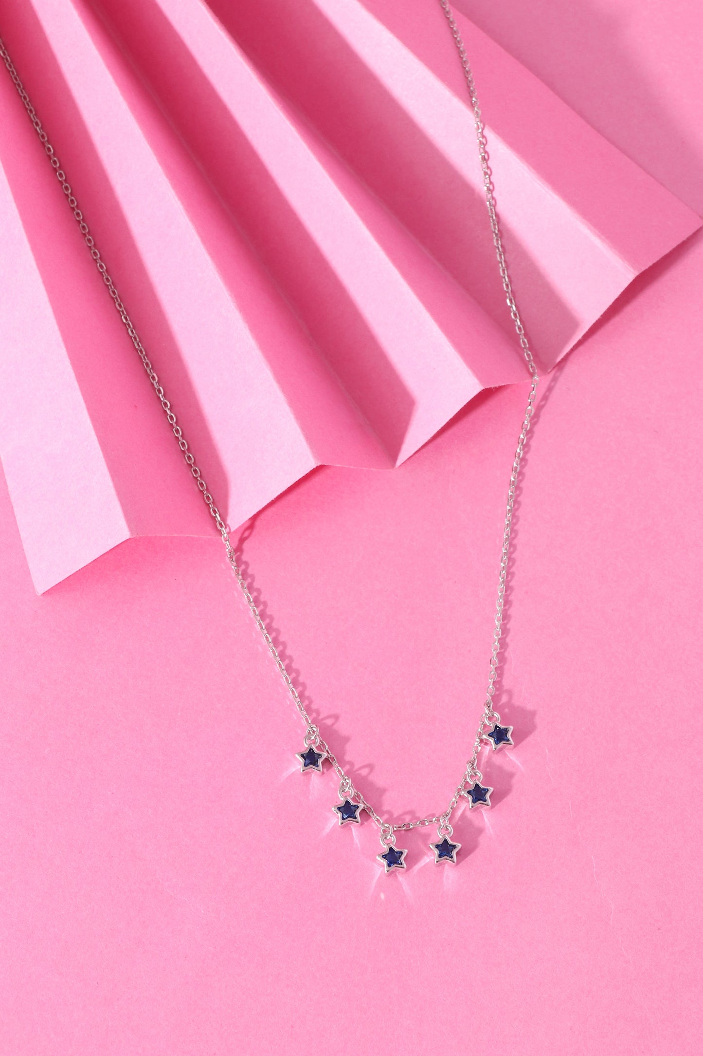 Dainty Blue CZ Star Chain Pendent Set