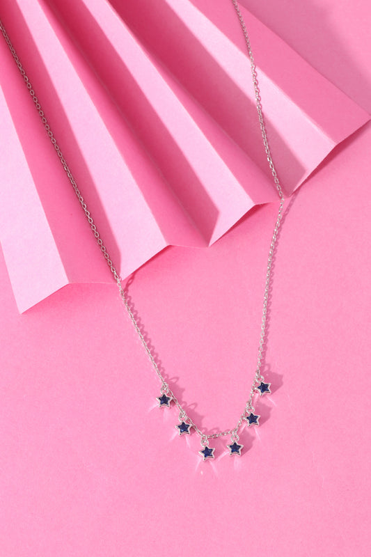Dainty Blue CZ Star Chain Pendent Set