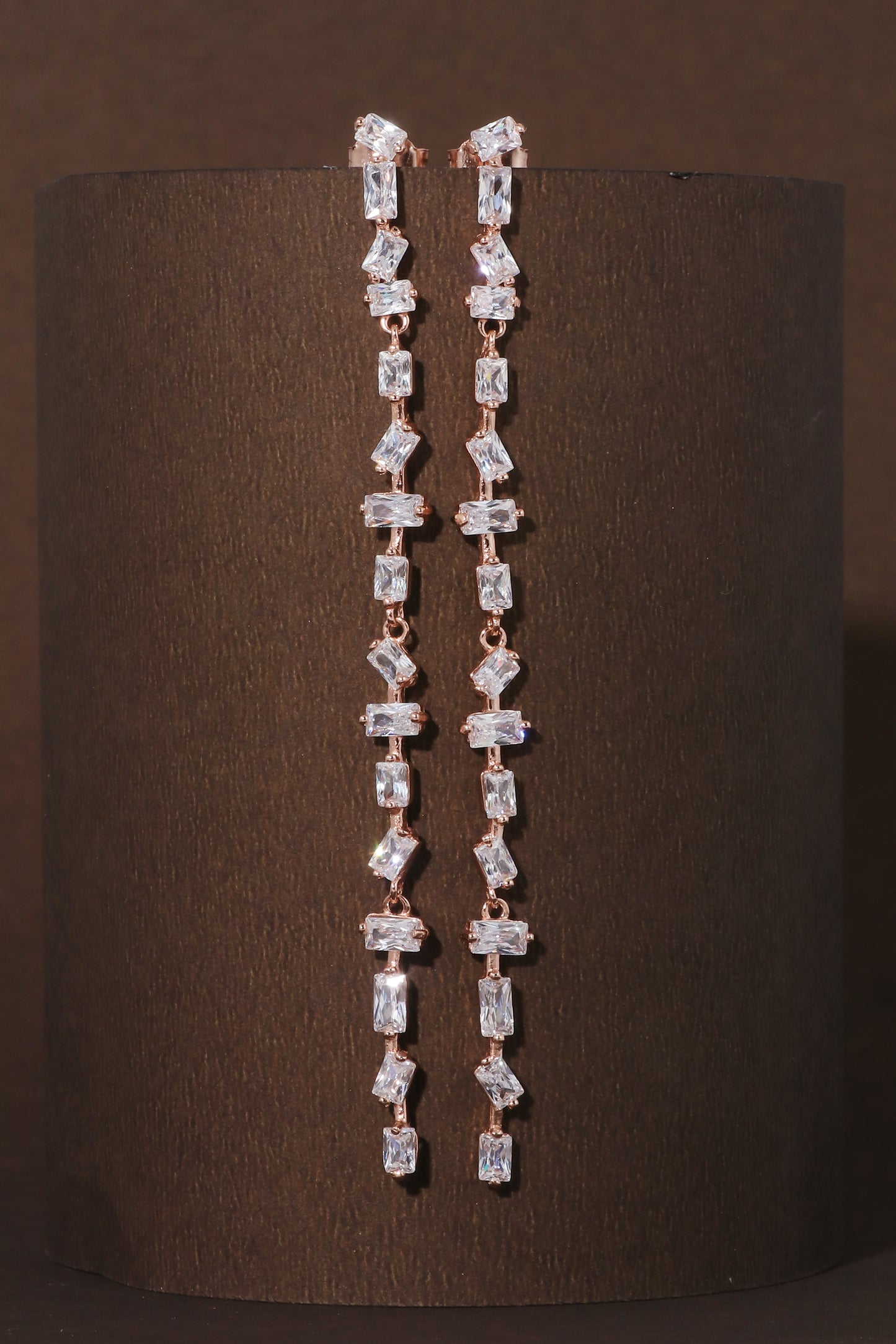 Linear Rose Gold Plated CZ Diamond Earrings