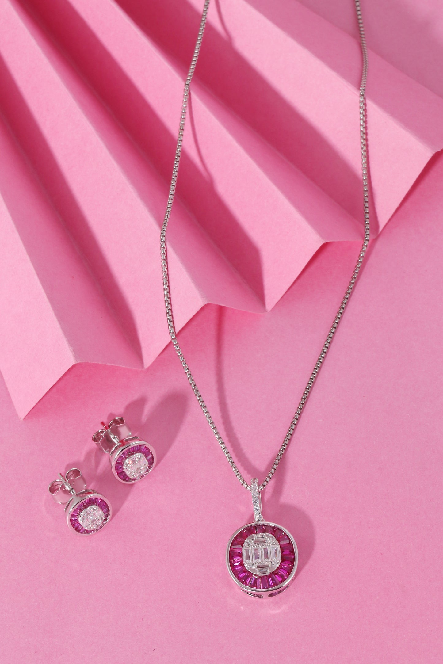 Baguette Cut CZ Diamonds Pendent Set with Earrings