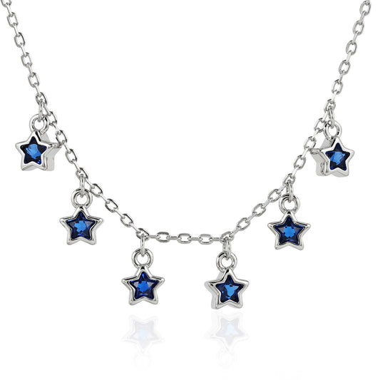 Dainty Blue CZ Star Chain Pendent Set