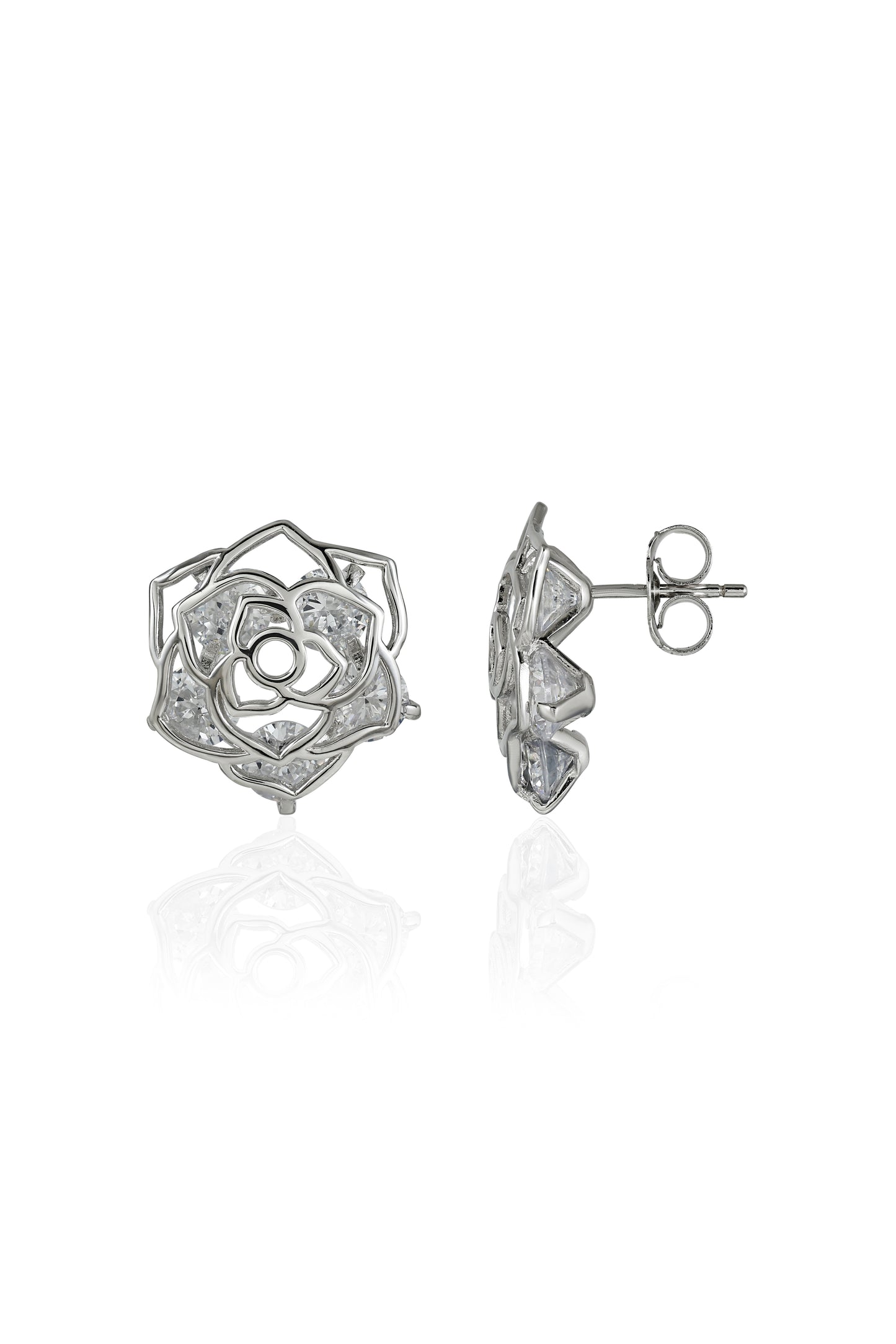 Rose Pattern CZ Crystal Stud Earrings