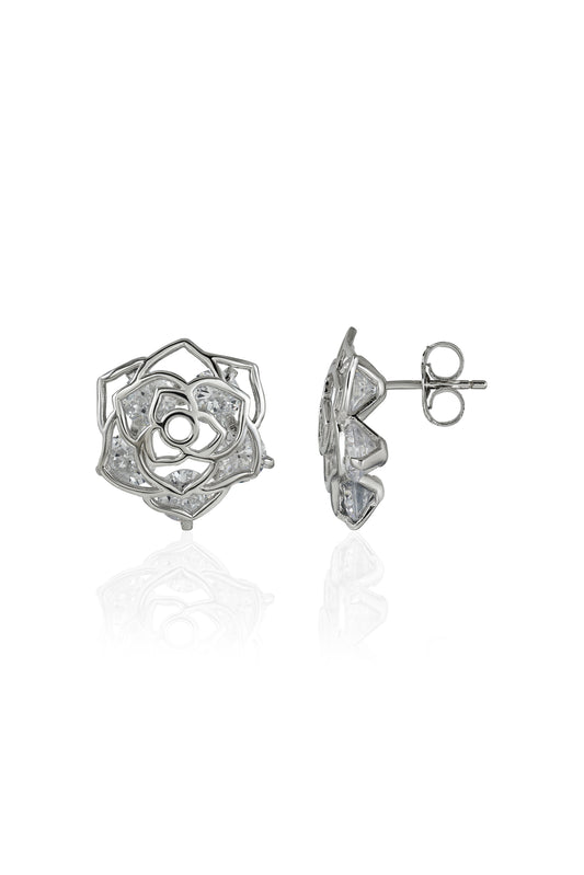 Rose Pattern CZ Crystal Stud Earrings