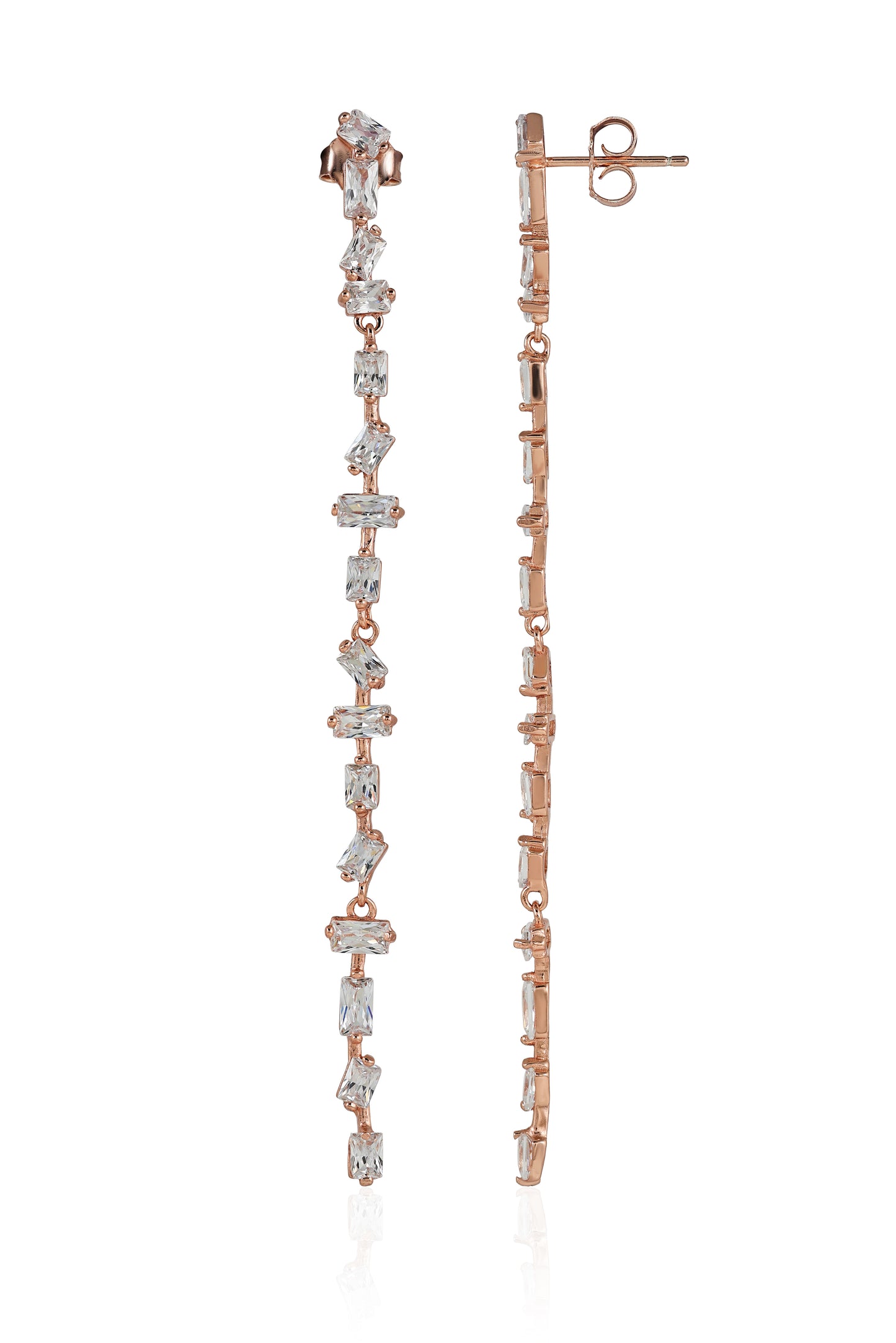Linear Rose Gold Plated CZ Diamond Earrings