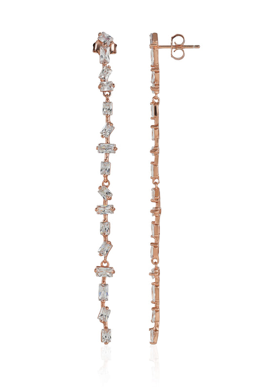 Linear Rose Gold Plated CZ Diamond Earrings