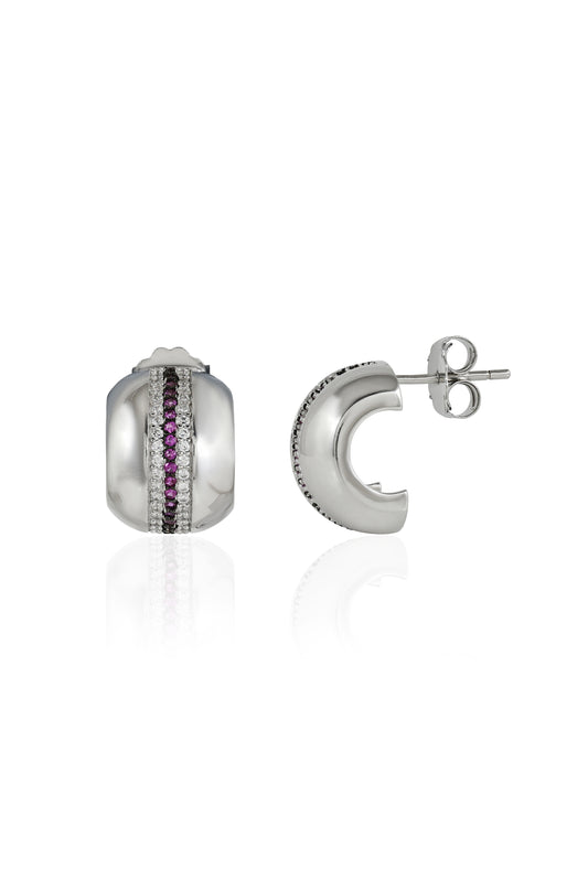 Mettalic Pink CZ Semi Hoop Earrings