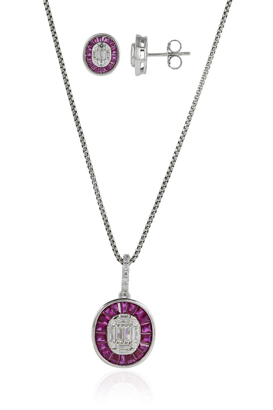Baguette Cut CZ Diamonds Pendent Set with Earrings