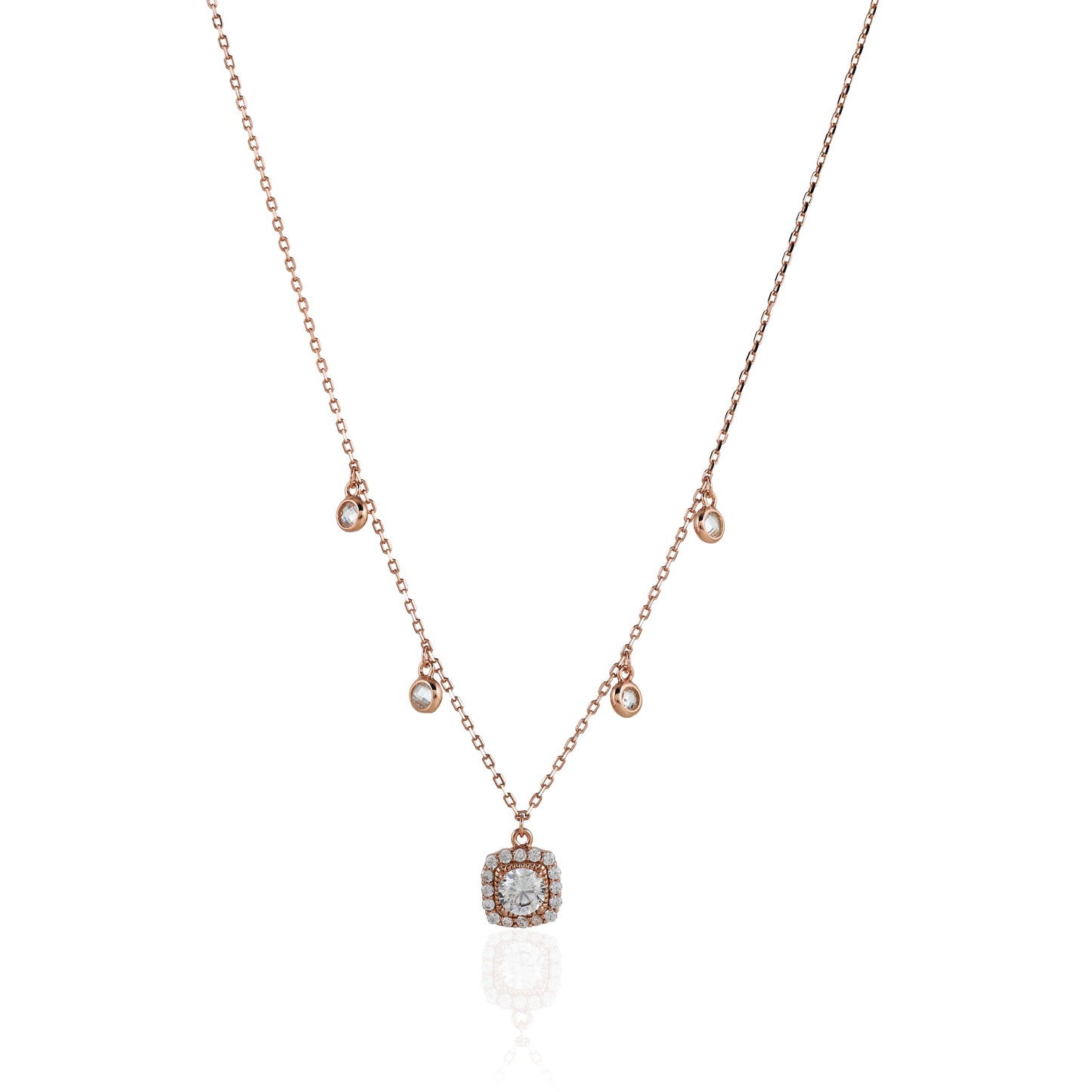 Dainty Rose Gold Plated CZ Chain Pendent Set