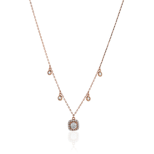 Dainty Rose Gold Plated CZ Chain Pendent Set