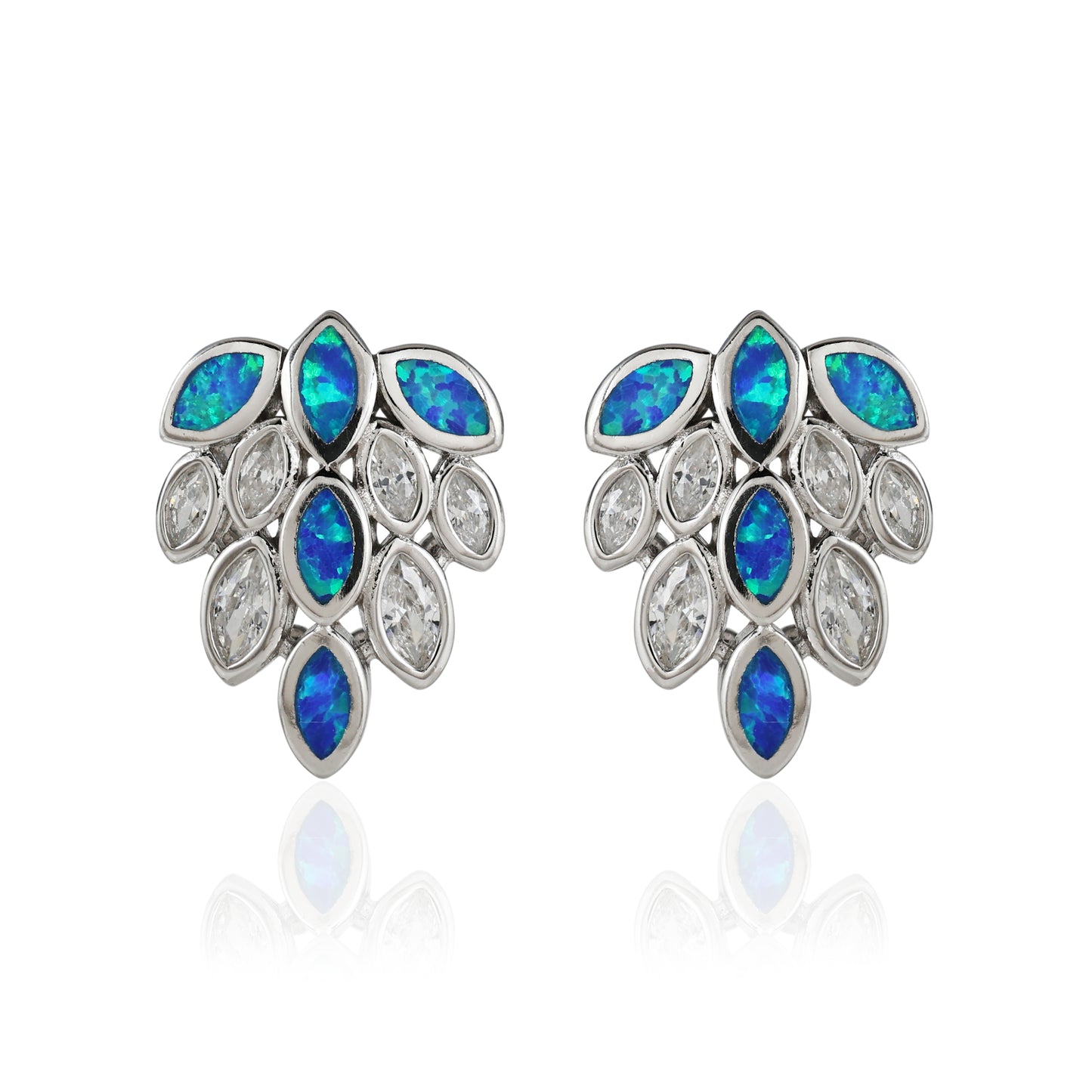 Tear Drop Opal And CZ Stud Earrings