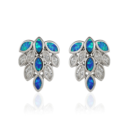 Tear Drop Opal And CZ Stud Earrings