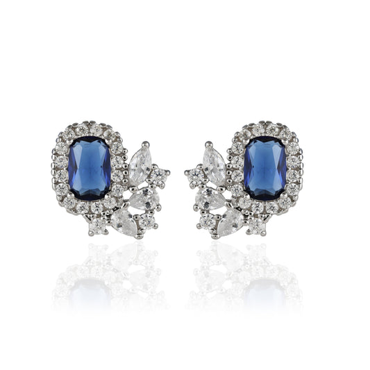 Blue Oval CZ Stud Earrings