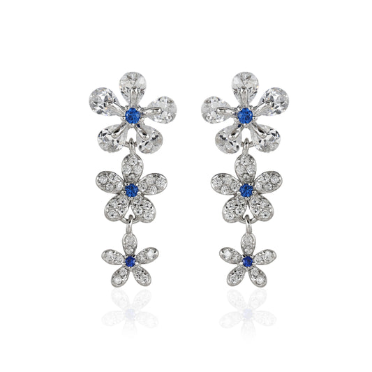 Dainty Three Flower CZ Drop Earrings