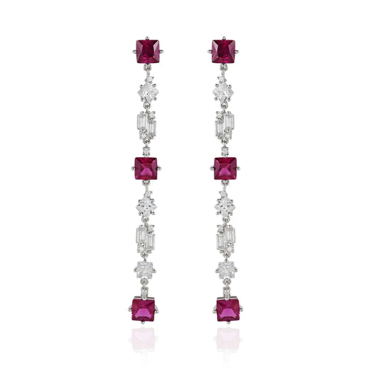 Linear Pink & White CZ Diamond Earrings
