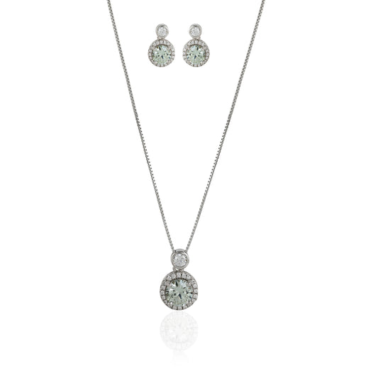 Green Round CZ Pendent Set With Earrings