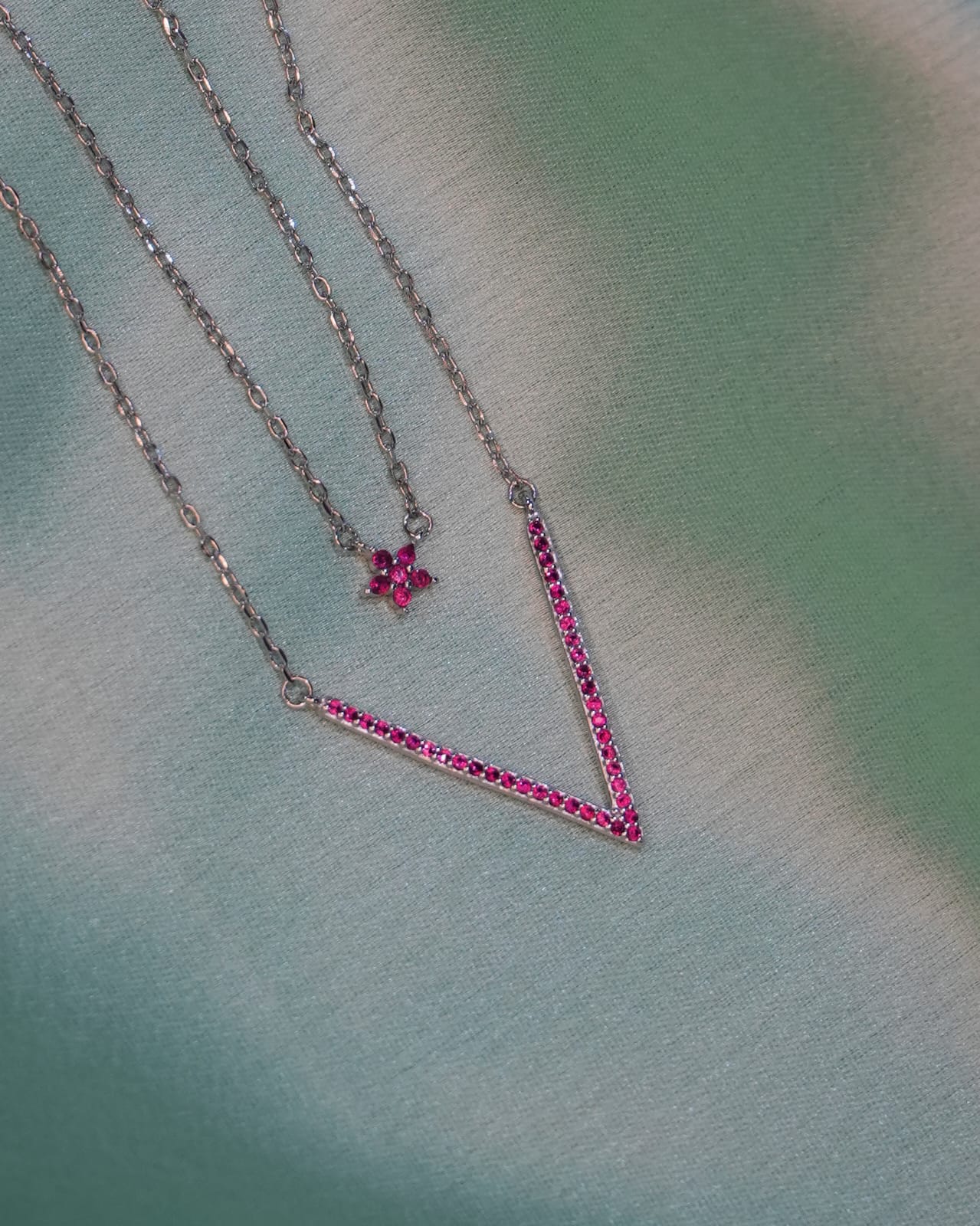 Two-Layer Pink CZ Chain Pendant Set