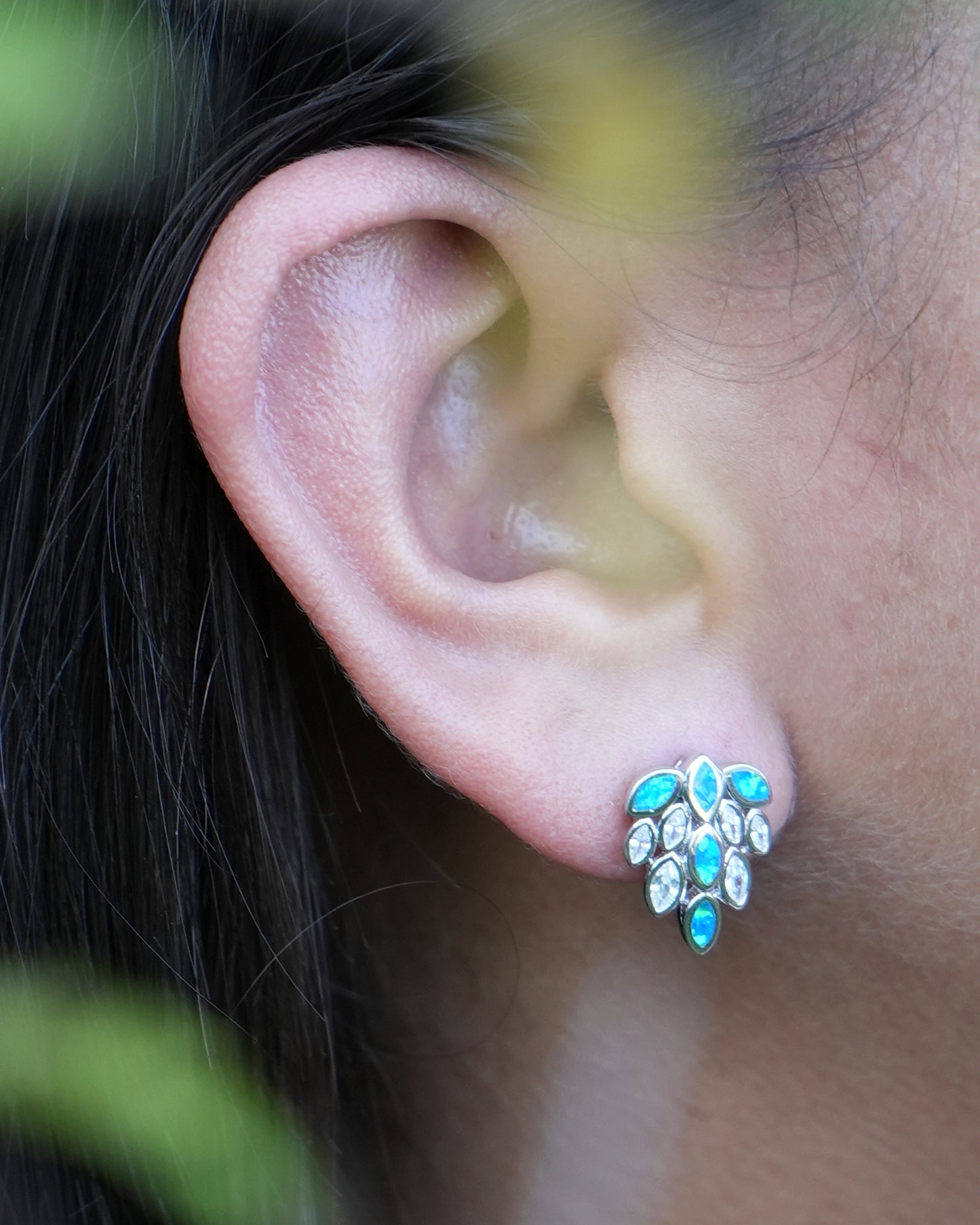 Tear Drop Opal And CZ Stud Earrings