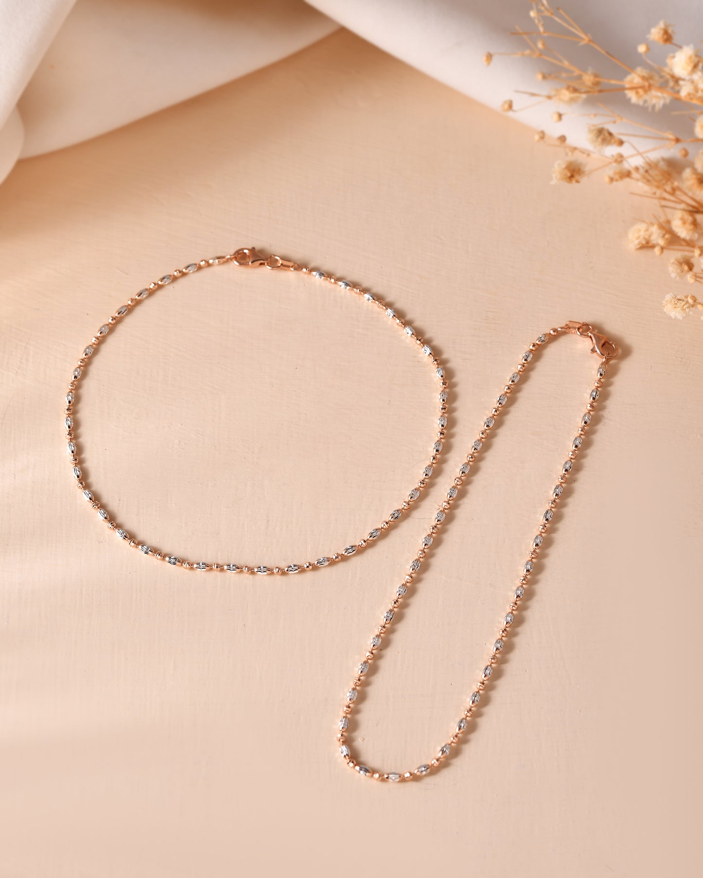 Rose & Silver Bead Chain Anklet