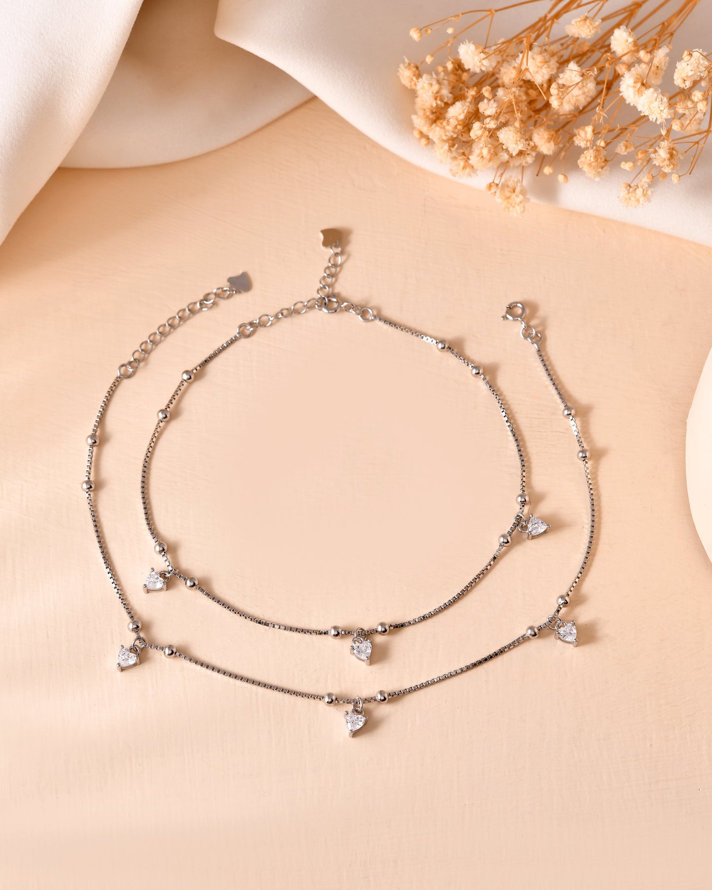 Heart Shape Silver Anklet