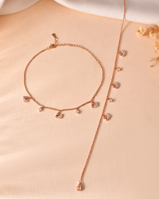 Swan Rose Gold CZ Silver Anklet