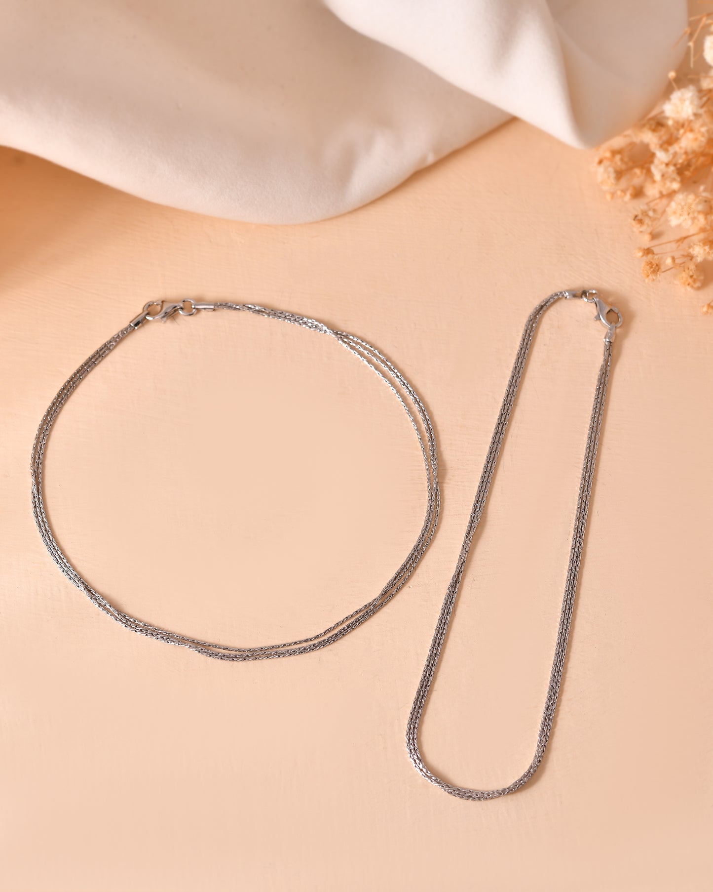 Tri Layered Silver Anklet