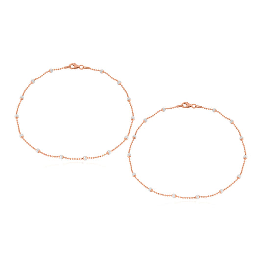 Crescent Rose Silver Beads Anklet