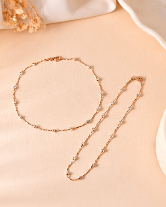 Crescent Rose Silver Beads Anklet