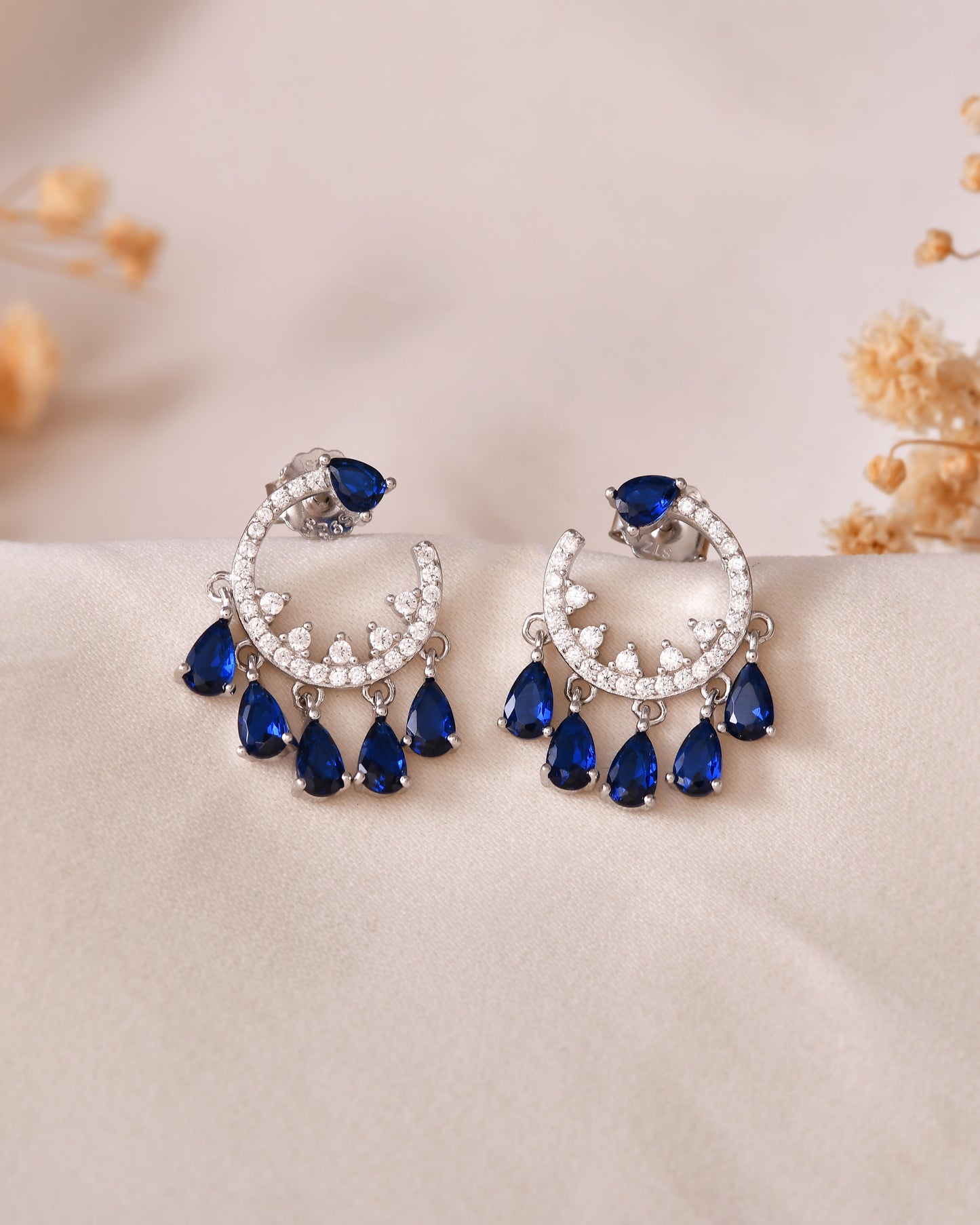 Blue Pear Cut Drop Silver Earrings