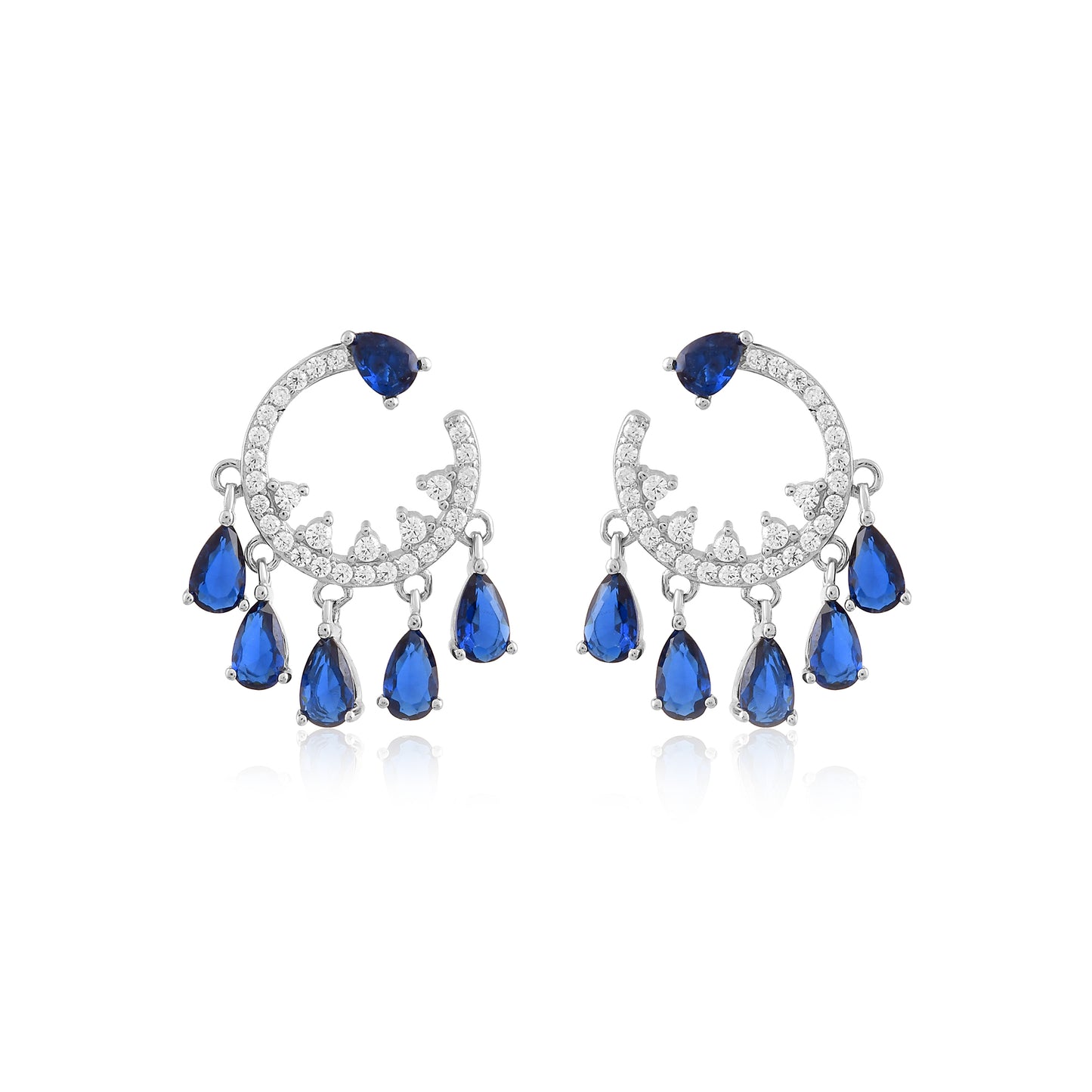 Blue Pear Cut Drop Silver Earrings