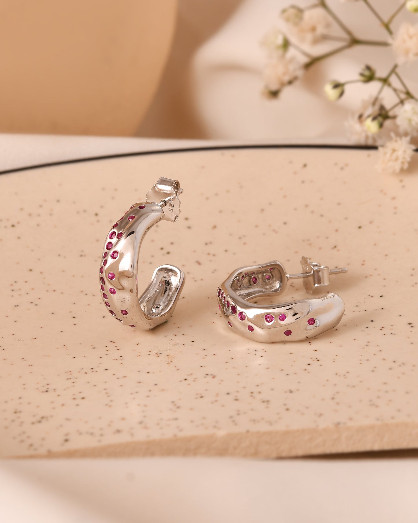 Metallic Wave Silver Hoop Earrings