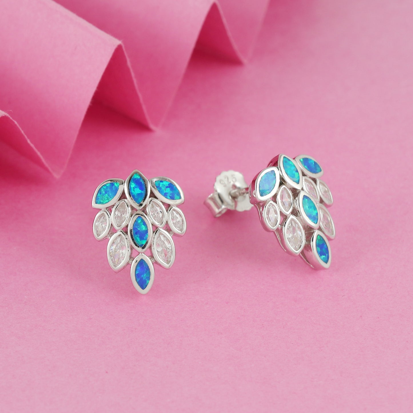 Tear Drop Opal And CZ Stud Earrings