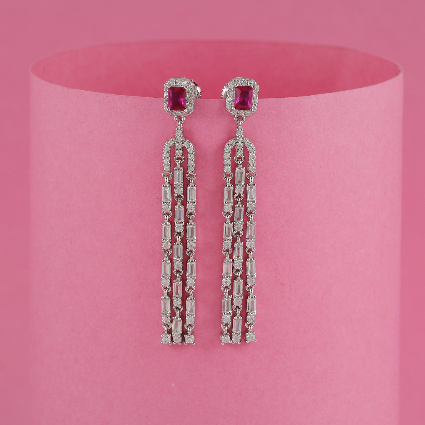 Sleek CZ Dangle Earrings