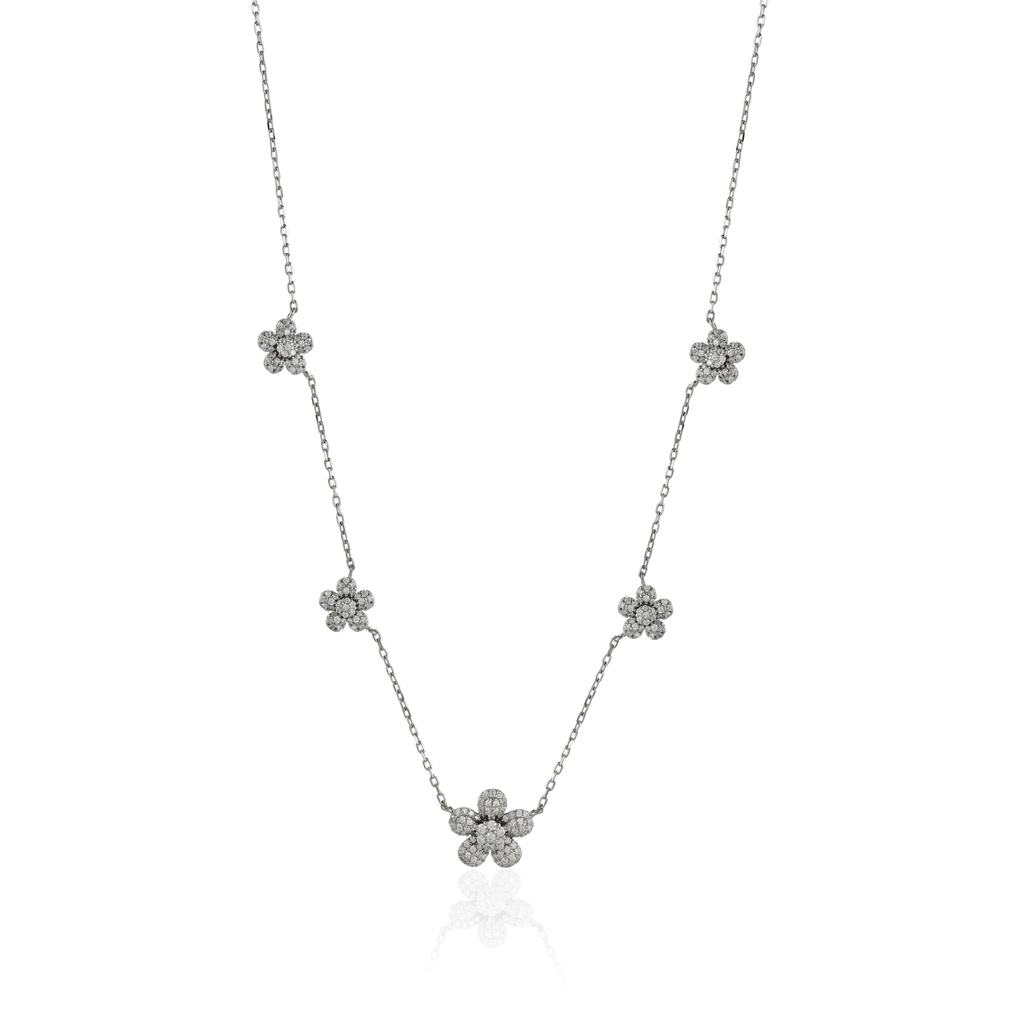 Sparkling White Flower CZ Chain Pendent Set