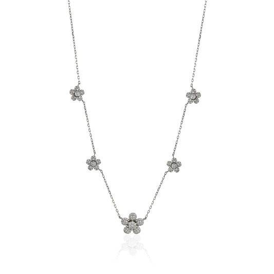 Sparkling White Flower CZ Chain Pendant Set