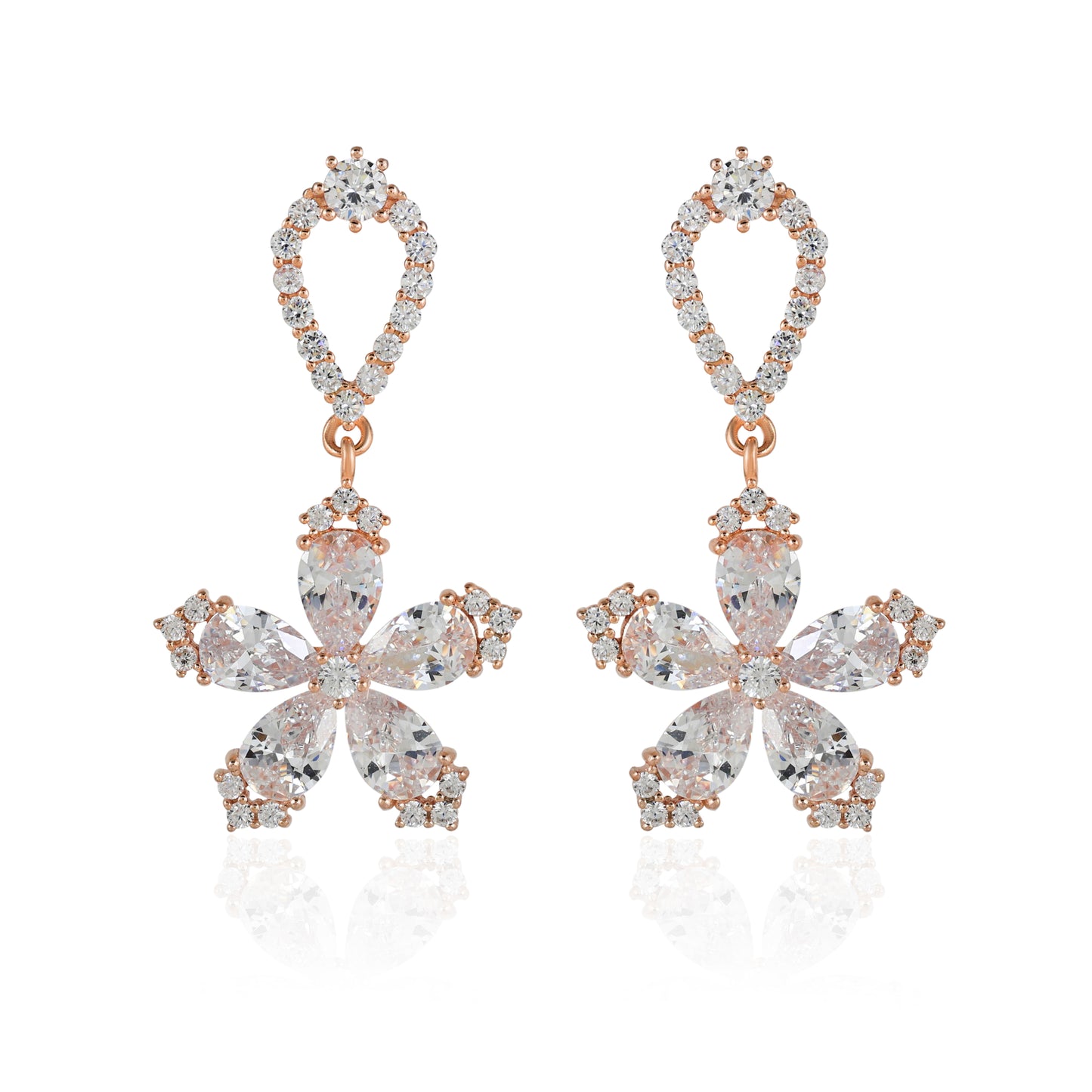 Rose Gold CZ Flower Drop Earrings
