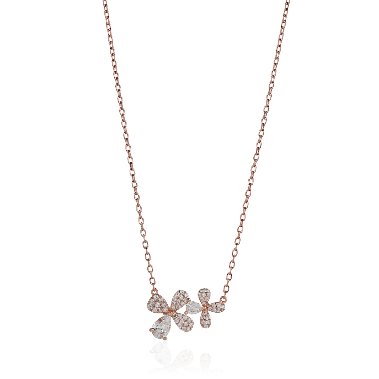 Rose Gold Plated CZ Studded Flower Chain Pendent Set