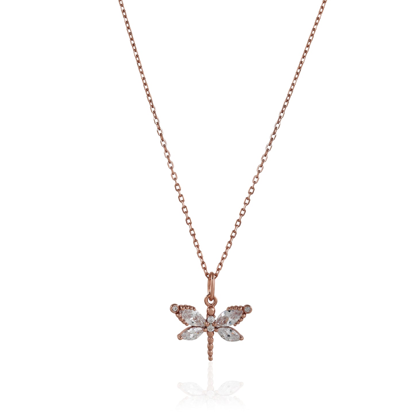 Rose Gold Plated Dragonfly CZ Chain Pendent Set